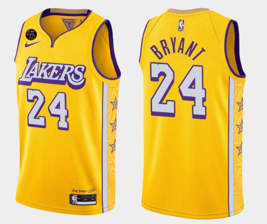 Men's Los Angeles Lakers #24 Kobe Bryant With Kobe Patch Gold Stitched Jersey